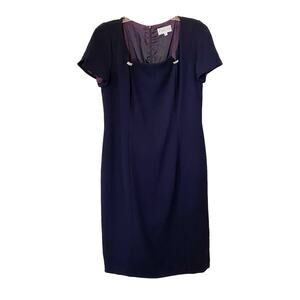 Vintage Saks Fifth Ave Folio Collection Short Sleeve Midi Sheath Dress Blue 14